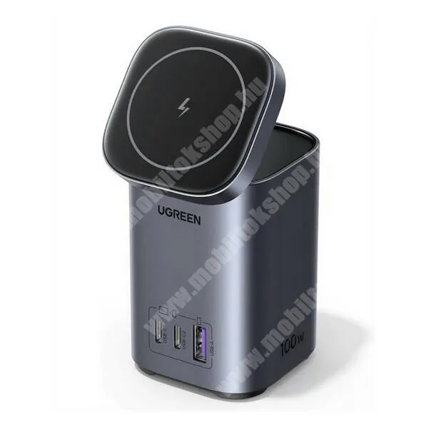 PRESTIGIO MultiPhone 5500 Duo Ugreen asztali töltő állvány, 1 x USB-A, 2 x USB-C, 65W, MagSafe, Qi2 15W vezeték nélküli töltés, X555, Fekete