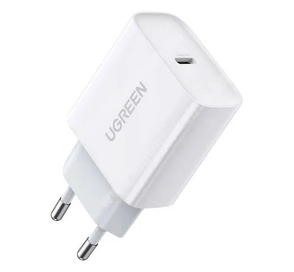  UGREEN hálózati gyorstöltő, 1 x USB-C aljzat, 20W, PD 3.0, QC4.0, Kábel nékül, CD127, Fehér