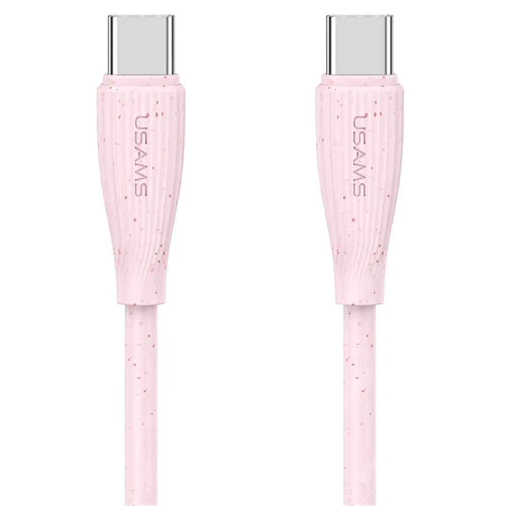  Usams Green Series adatátviteli kábel, USB-C / USB-C csatlakozók, 1m hosszú, 60W, Törésgátló, PD gyorstöltés támogatás, SJ716USB04, Rózsaszín