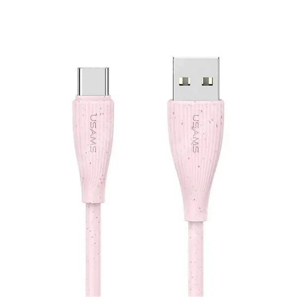  Usams Green Series adatátviteli kábel, USB-A / USB-C csatlakozók, 1m hosszú, 3A, 18W, Törésgátló, QC 3.0 gyorstöltés támogatás, SJ714USB04, Rózsaszín