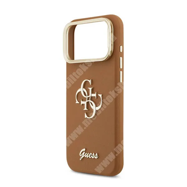  Apple iPhone 17 Pro, GUESS Gradient Big 4G & Stand Camera telefontok, Műanyag, Eco bőrrel bevont, Kitámasztható kameravédő perem, Barna