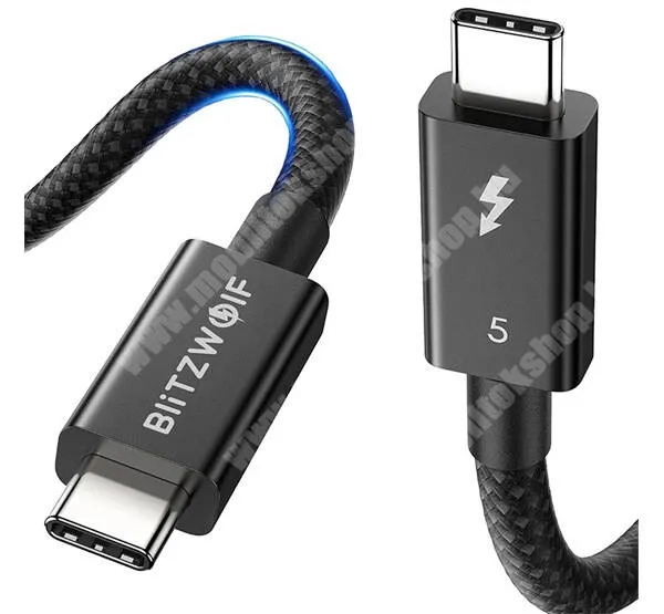 GoPro Hero 9 BlitzWolf adat és gyorstöltő kábel, USB-C / USB-C, 5A, 240W, Thunderbolt 5, 120Gbps, PD, Gyorstöltés, 1,5m hosszú, Szövettel bevont, BW-HDC8 1.5M, Fekete