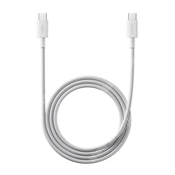  Xiaomi adat és gyorstöltő kábel, USB-C / USB-C, 6A, 120W, HyperCharge, PD3.0, QC3.0 gyorstöltés, 1m hosszú, Szövettel bevont, 480Mb/s, BHR087KGL, Fehér
