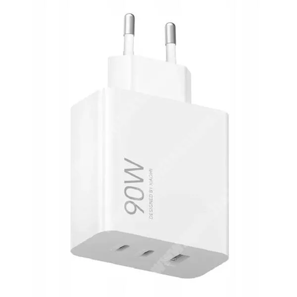  Xiaomi HyperCharge Combo hálózati gyorstöltő fej, 1 x USB-A, 2 x USB-C aljzattal, 90W, GaN, PD, PPS, QC, Kábel nélkül, MDY-15-EK, BHR087MEU, Fehér