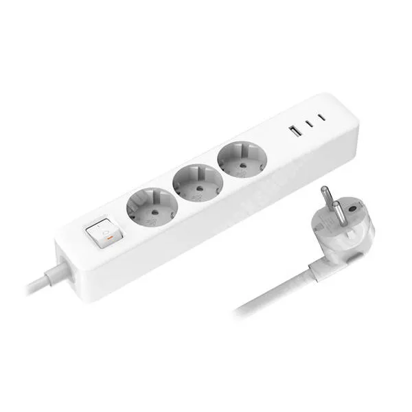  Xiaomi Power Strip hálózati elosztó, töltőállomás, 3 x AC, 2 x USB-C aljzat, 20W, GaN, PD gyorstöltés, 1,5m hosszú kábel, BHR07UKEU, Fehér