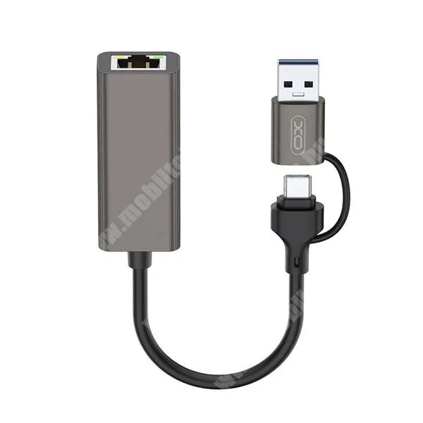 GoPro Hero 9 XO ethernet adapter kábel, RJ45 / USB-A, USB-C, 100MB/s, LAN, 10cm hosszú, HUB018, Sötétszürke