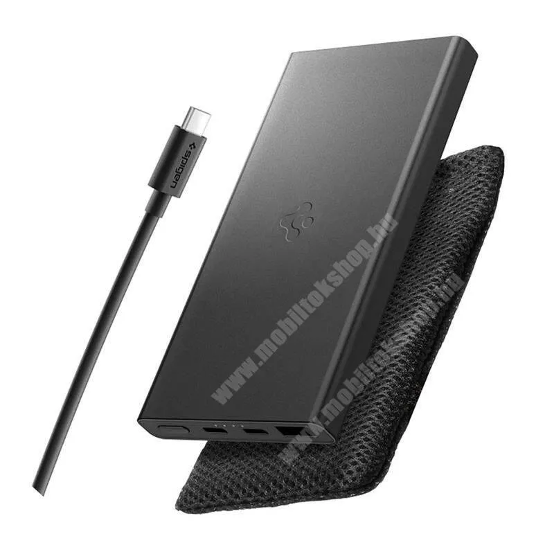 VODAFONE Smart Tab III 7 Spigen power bank, Vésztöltő, 1 x USB-A, 2 x USB-C csatlakozó 10000mAh, 30W, PD 3.0, LED jelzés, Type-C kábel, Hordozó tok, ABA09431, EA2210, Fekete