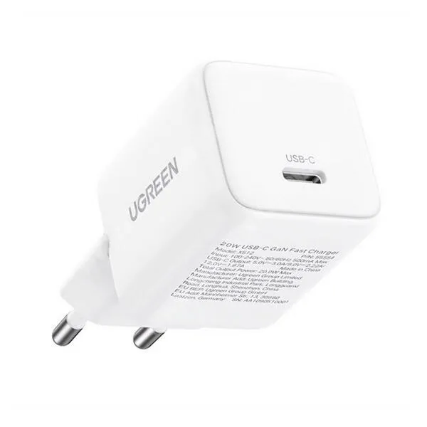  UGREEN hálózati gyorstöltő, 1 x USB-C aljzat, 30W, GaN, PD3.0, QC4.0, PPS, FCP, AFC, Kábel nékül, X513, Fehér