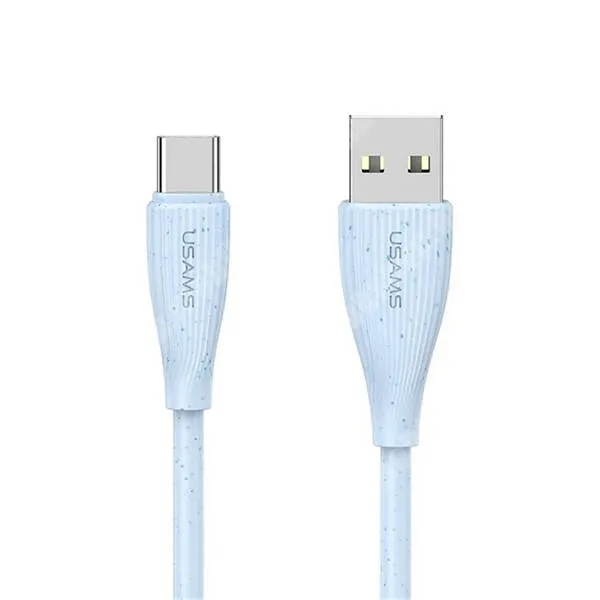 Tecno Camon 20 4G (CK6) Usams Green Series adatátviteli kábel, USB-A / USB-C csatlakozók, 1m hosszú, 3A, 18W, Törésgátló, QC 3.0 gyorstöltés támogatás, SJ714USB03, Világoskék