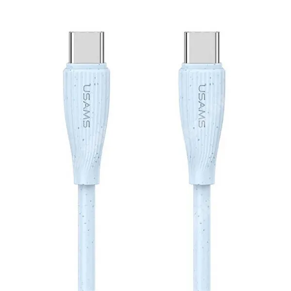 Tecno Camon 20 4G (CK6) Usams Green Series adatátviteli kábel, USB-C / USB-C csatlakozók, 1m hosszú, 60W, Törésgátló, PD gyorstöltés támogatás, SJ716USB03, Világoskék
