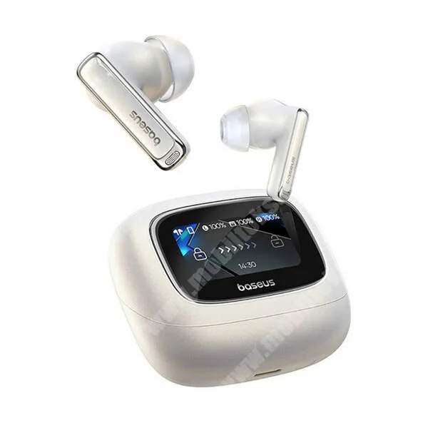 Jolla Jolla C Baseus Bowie M2S Ultra fülhallgató, Headset, Bluetooth v5.4, Sztereo, TWS, Mikrofon, Aktív zajszűrő, Érintőkijelzős töltőtok, Fehér