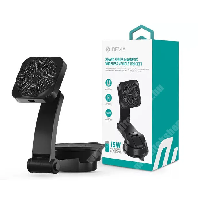 Evolveo StrongPhone Q8 LTE Devia autós telefontartó, Műszerfalra, Szélvédőre rögzíthető, Tapadókorong, Dönthető, Magsafe 15W Qi vezeték nélküli töltés, Mágneses, USB-C, ST398735, Fekete