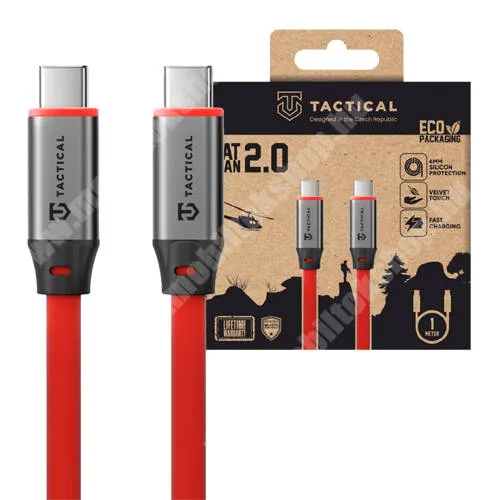 GoPro Hero 9 Tactical Fat Man 2.0 adat és gyorstöltő kábel, USB-C / USB-C 2.0, 60W, PD gyorstöltés, 1m hosszú, Lapos kábel, 480Mbps, Piros