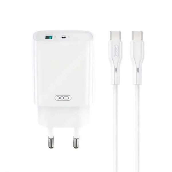 Jolla Jolla C XO hálózati gyorstöltő, 1 x USB-A, 1 x USB-C aljzat, 20W, PD 3.0, QC3.0 gyorstöltés, Type-C kábel, CE29, Fehér