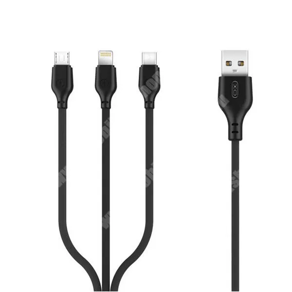 Bluboo S8 XO töltő kábel, USB-A / USB-C + microUSB + Lightning csatlakozók, 2A, 10W, 1m hosszú, NB103, Fekete