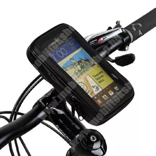 Bluboo Maya Max UNIVERZÁLIS biciklis, kerékpáros tartó konzol mobiltelefon készülékekhez - 160 x 82 x 20 mm-es bölcső, cseppálló védő tokos kialakítás - FEKETE