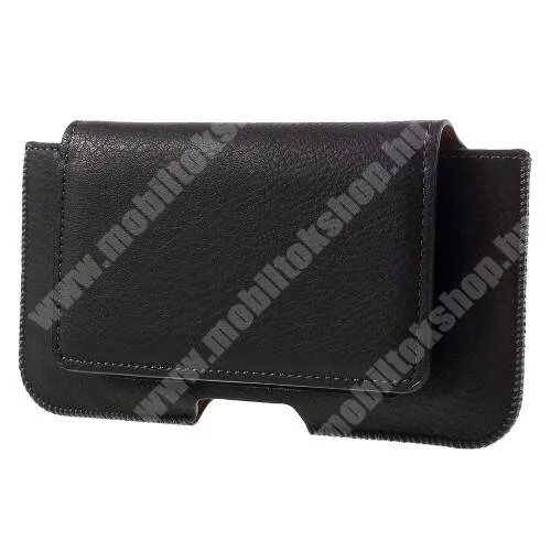  UNIVERZÁLIS fekvő tok - övre fűzhető, övcsipesz, mágnespatent, bankkártya tartó zseb - 135 x 70 x 10mm - FEKETE