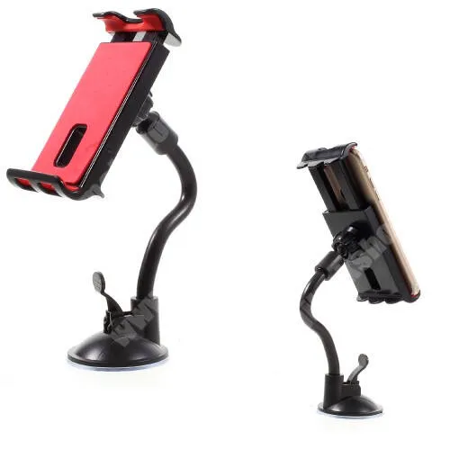 Meizu m3 Max UNIVERZÁLIS gépkocsi / autós tartó - FEKETE - tapadó korongos / szélvédőre helyezhető, 360°-ban forgatható, 115 - 200 mm-ig állítható bölcsővel, flexibilis karral, tablet és mobil készülékhez